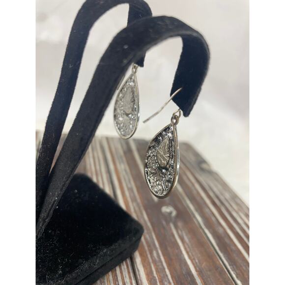 Women's Silver Black Drop Dangle Earrings GUC Boho - Picture 3 of 4